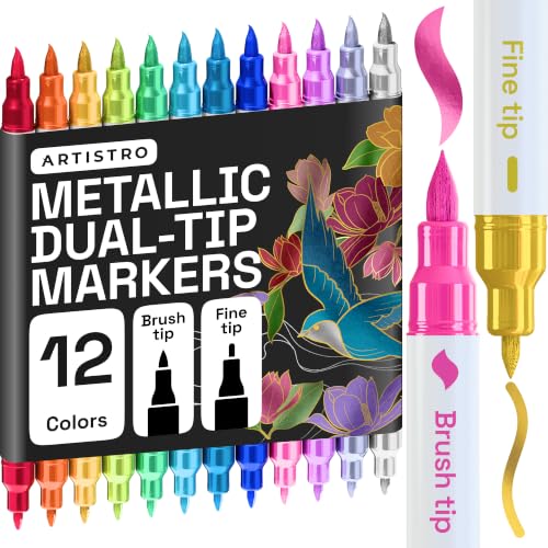 ARTISTRO 12 Metallic Dual-Tip Acrylic Paint Marker Pens for Drawing - color: Metallic, size: 12
