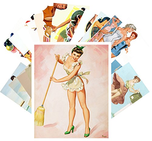 PIXILUV Pinup Postcard Pack 24pcs Sexy Girl Vintage Magazine Illustrations - color: Navy