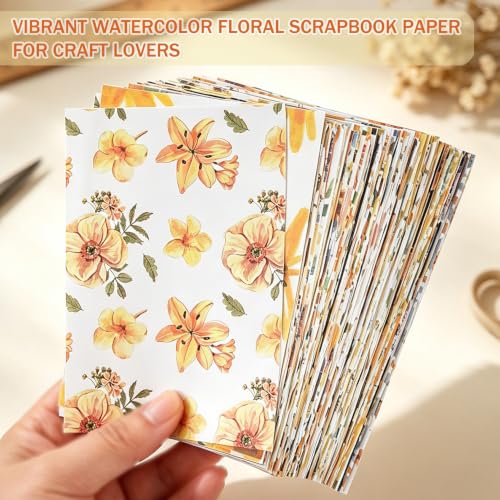 100 Pcs Watercolor Flowers Textured Paper,Craft Paper Kit，Decorative Paper，for Junk Journal Supplies，DIY Collage，Decoupage Card Making Supplies，Collage Background（Yellow） - color: Yellow