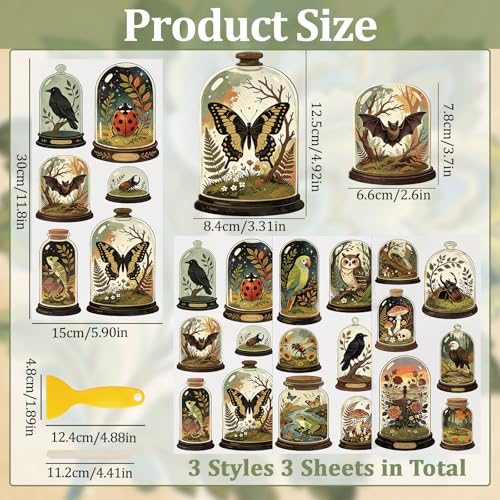 WANDIC 3 Sheets UV DTF Cup Warp Rub on Transfer Stickers, Creature in Glass Bottle Waterproof Scrapbook Decals for Craft Furniture, 15 * 30cm - color: Biological Glass Bottle