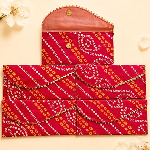 LoveNspire Brocade Fabric Money Envelopes (7.5 x 3.5 Inch) Decorative Bandhani Pattern Shagun Lifafa for Indian Wedding, Birthday | Cash Gift Holder & Home Savings Organizer Magenta/Pack of 20 - color: Bandhini Magenta, size: Pack of 20