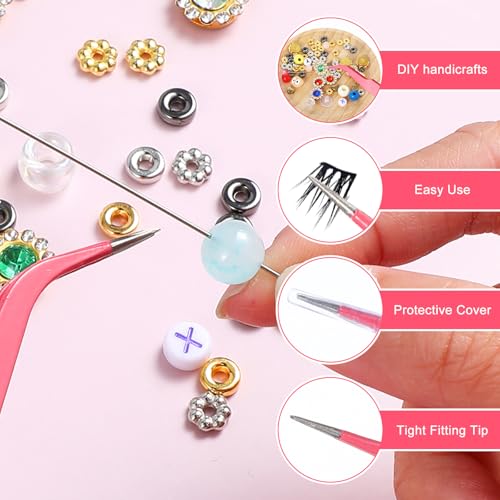 10 Pieces Tweezers for Crafting, Stainless Steel Curved Bedazzling Tweezers Precision Sticker Tweezer with Protective Cover for Jewelry Stickers Eyelash Extensions Rhinestones Crafts (Rose Red) - color: Rose Pink