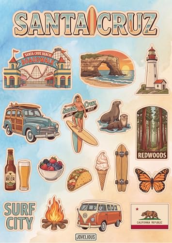 Santa Cruz Sticker Sheet, Santa Cruz Travel Stickers for Laptop - style: Santa Cruz