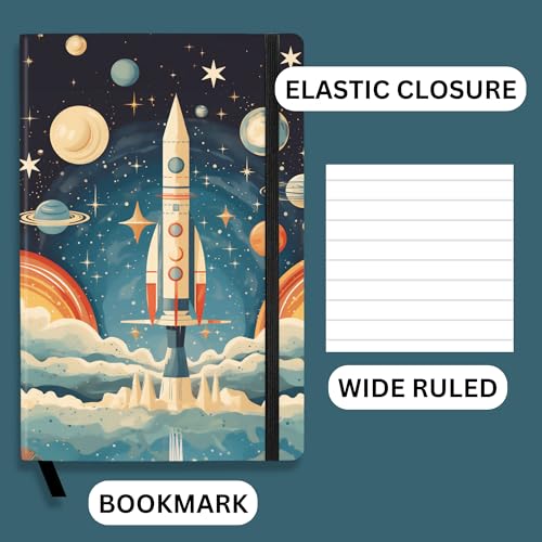 RICCO BELLO Wide Ruled Hardcover Diary Journal, Space Rocket - color: Space Rocket