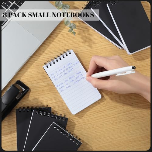 Thboxes 8 Pack Pocket Notebooks, 3 X 5 Spiral Notepads, Black - color: Black