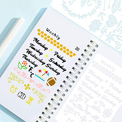 36 PCS Plastic Journal Stencils for Bullet Junk Journal Notebook Diary Drawing Scrapbook Journal Stencil Templates 4x7 Inch