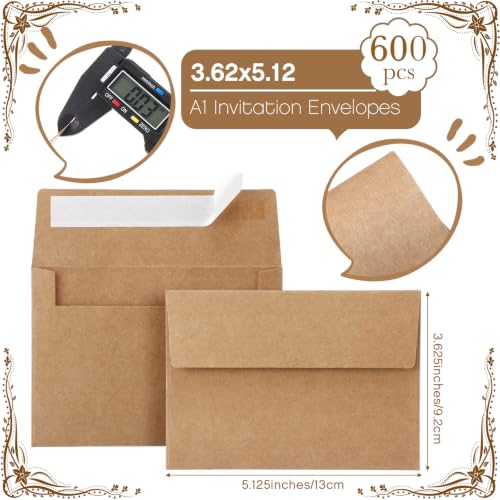 Fainne 600 Pack Kraft Envelopes for Invitation, 120 GSM,A1, 3.625 X 5.12in | Brown Envelopes for Invitation, 120 GSM Gift Card for Office, Wedding, Gift, Party, Baby Shower, Mailings - size: A1, 3.625 x 5.12"