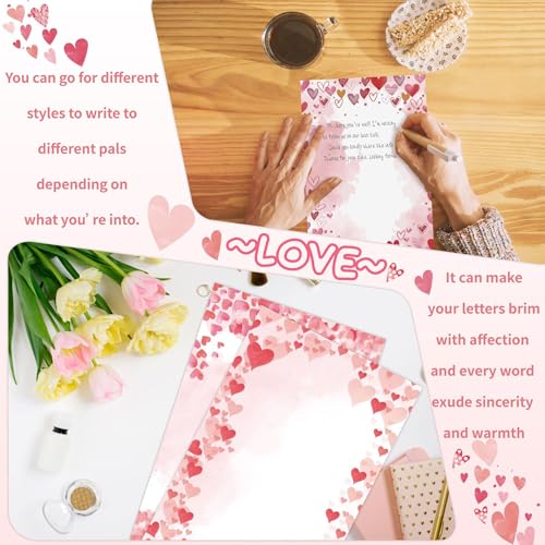 160 Packs Stationery Paper and Envelopes Set 10 Different Designs, 50 One Sided Stationery Writing Papers with 50 Matching Envelopes and 60 Round Dot Sticker, 5.5 x 8.25 Inch (Love) - style: Love