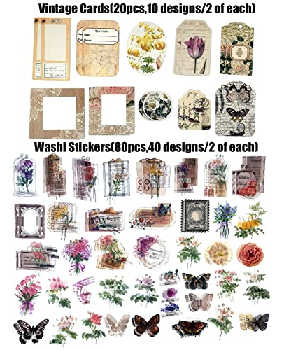 Esweny 260PCS Vintage Journaling Scrapbooking Supplies Scrapbook Sticker Paper Ephemera Pack for Junk Journal Planners Collage Craft Notebooks Album (Flowers and Butterflies) - color: Flowers and Butterflies