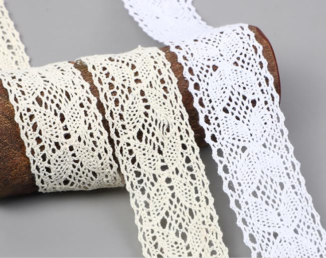 10 Yards 1.5inch Lace Ribbon Crochet Cotton Lace Trim Vintage Lace Trim for Sewing Dollies Clothes Wedding Crafts Supply (Beige A) - color: Beige A