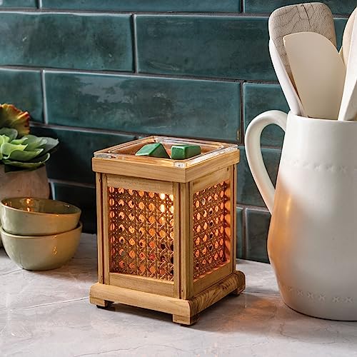 Candle Warmers Etc. Vintage Bulb Illumination Fragrance Warmer- Light-Up Warmer for Warming Scented Candle Wax Melts and Tarts to Freshen Room, Wood and Cane - size: Wood & Cane