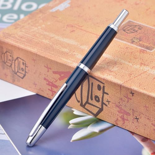 Jinhao 20 Press Fountain Pen, Dark Blue Retractable Fine Nib with Ink Converter Set (Silver Clip) - color: Dark Blue (Silver Clip), style: Fine