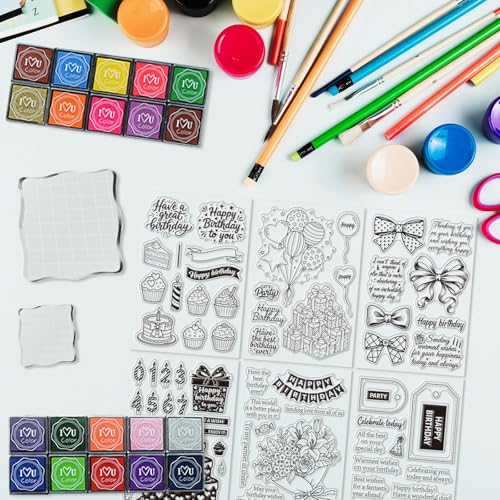6 Pcs Clear Stamps for Birthday Card Making Supplies 20 Ink Pad - style: 29Pcs Celebrate Clear Stamps