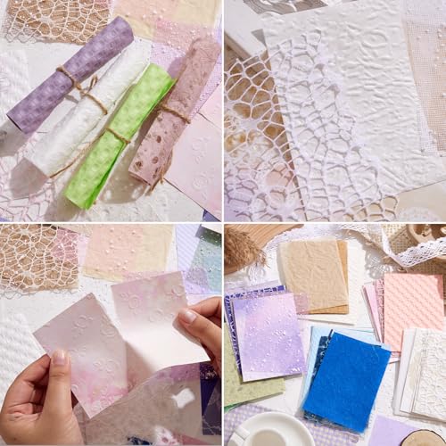 108 Sheets Textured Scrapbook Paper and Mesh Fabric Assorted Set - 6 Pack Mixed Special Paper for Scrapbooking Planner Bullet Junk Journal Supplies Mixed Collage Background 3.9x5.5 Inch - color: Special Paper 6 Theme