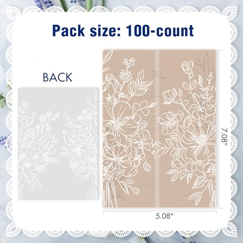AZAZA 100 Pack Pre-Folded Vellum Jackets for 5x7 Invitations, Translucent Invitation Sleeves,115GSM Vellum Jackets 5x7, Wedding Invitation Accessories,for Weddings Birthdays,White Wildflower Bouquet - color: 100Pack--White Wildflower Bouquet