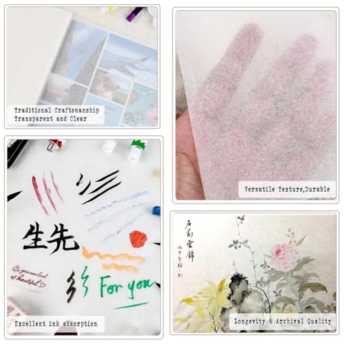 100 Sheets Luminous White Gampi Rice Paper, 9.4 x 15.7”, Handmade Translucent Cicada Wing Art Paper, Strong & Smooth Thin Fiber for Botanical Tracing, Calligraphy, Decoupage and Wedding Crafts - color: 100 White Cicada Wing Paper, size: 9.4 x 15.7 inches