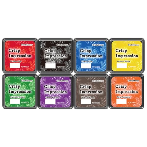 CraftyManor Crisp Impression Mini 8 Color Pigment Ink Pads for Stamps, Fingerprint InkPads, Stamp Pad for Scrapbook Paper & Wood & Clothing & Letter & Archival - color: Crisp 8 Color