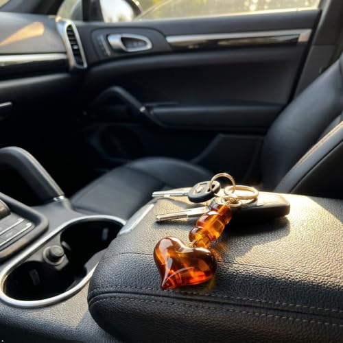 Vintage Amber Tortoise Print Heart Dangle Keychain