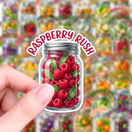 50Pcs Watercolor Fruit Jar Stickers Transparent PET Waterproof Tropical Preserve Decals DIY Decor for Water Bottle Tumbler Laptop Phone Journal Scrapbooking Luggage Ideal for Teens Adults Fruit Lovers - color: Watercolor Fruit Jar-8