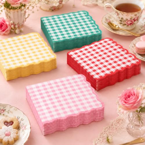 4 Colors Gingham Paper Napkins - 50Pcs, 2Ply, 6.5 x 6.5 Inches - color: Gingham