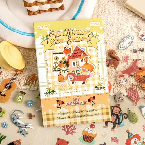 Uideyvi Cute Pets Series Sticker Scrapbooking Supplies for Junk Journal, 20 Sheets PET Stickers - Vintage Journaling Stickers - color: Cute Pets