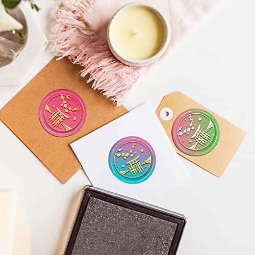 CRASPIRE Cherry Blossoms Wax Seal Stamp Shrine Vintage Sealing Wax Stamps Mountains Lake Retro 30mm Removable Brass Stamp Head with Wood Handle for Wedding Invitations Halloween Packing - style: Cherry Blossoms Shrine Mountains Lake