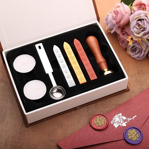 Yoption Retro Rose Bouquet Wax Seal Stamp with Sealing Wax Sticks - color: Rose Bouquet