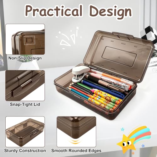 Pencil Box,Hard Plastic Pencil Box Large Capacity Crayon Case,Organizer Plastic Containers with Snap Lid, Stackable Storage Boxes for Art Craft Office & Classroom Back to School Supplies, Black - color: Black