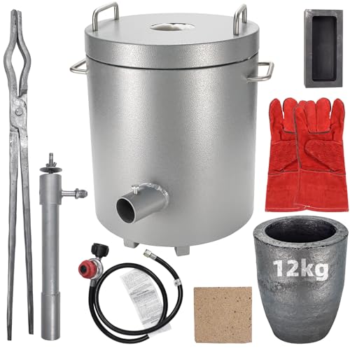 Metal Melting Furnace, 12 Kg Propane Melting Furnace with Crucibles & Tongs Kiln, Casting Refining Smelting for Precious Metals Gold Silver Tin Aluminum Melting Casting Tool