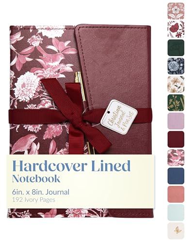 Eccolo Christian Journal Notebook Hardcover Lay Flat 192 Ivory Lined Pages - color: Maroon and White Print with Pen, size: 6X8