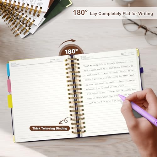Hardcover Spiral Notebook Journal with Removable Dividers Tabs - color: Brown, size: 8"x10"