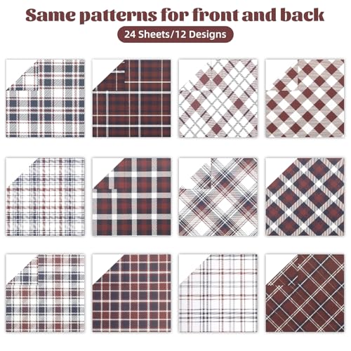 24 Sheets 4th of July Pattern Scrapbook Paper, 11.8x11.8 Inch Double-Sided Print Patriotic Plaid Patterned Decorative Craft Paper, Scrapbook Specialty Papers for Card Making Photo Album Decor - color: WW094GWMGDLR