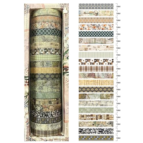 20 Rolls Skinny Vintage Washi Tape Set Retro Arts Adhesive Tapes Basic Patterns Decorative Masking Tape Sets for Craft, Kids, Scrapbook, DIY, Gift Wrapping (Elegance in Time) - color: Elegance in Time