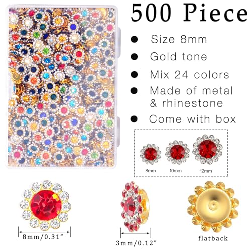 500Pcs Flower Rhinestones, Crystal Bedazzling (8mm - Gold Tone) - color: 8mm - Gold