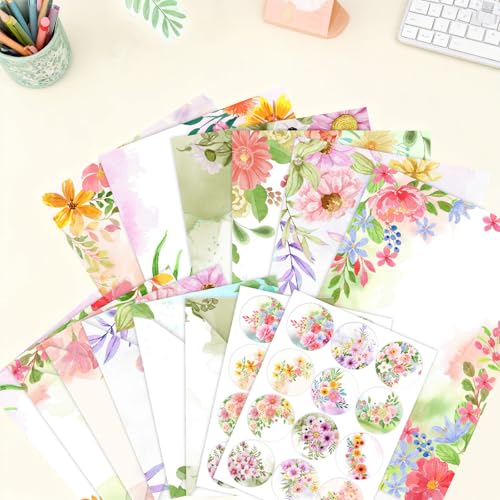 50 Pcs Stationery Paper Envelopes Set | Includes 24 Writing Paper & 24 Envelopes & 24 Stickers, Flower Floral Letter Writing and Stationery Paper Envelopes(6Style) - color: Wildflower 2