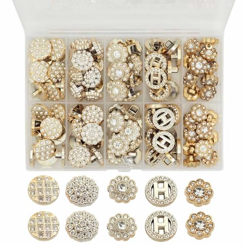 80PCS Plastic Embellishment Buttons with Rhinestones Set for Coat，Suits，Knitting Sweaters, Sewing Crafting, Replacement, Handmade Crafts stored in a Plastic Box（5 Styles Mixed）