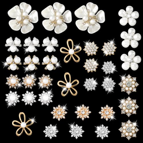 36 PCS Pearl Flower Buttons and Rhinestone Brooch Embellishments | Wedding Rhinestone Button, Pearl Brooch Embellishments, Jewelry Making, Wedding Crafts, DIY Garment Accents Decoration