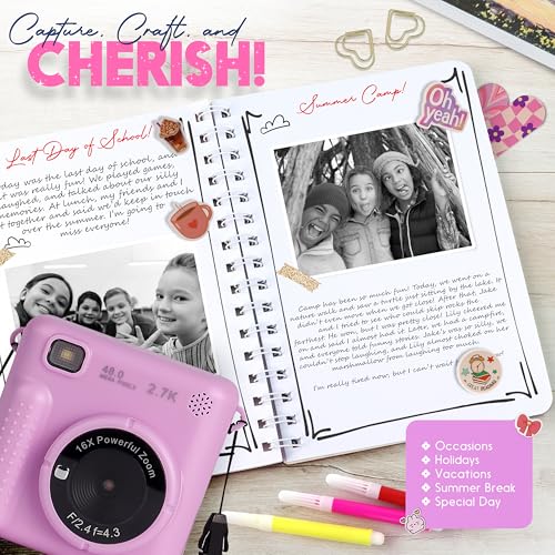 Photomaker Kit - Instant Print Camera for Kids Plus DIY Journal Kit for Girls - 150 Pcs Tween Journal & Camera for Girls - 6 7 8 9 10 11 12 13 14 Year Old Girl (Lilac) - style: Lilac