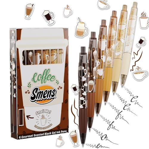 Scentco Coffee Smens - Gourmet Coffee-Scented Gel Pens, Black Ink, Medium Point, 6Pack Variety Set - color: Coffee