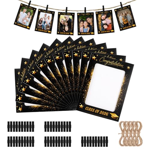 50Pcs 4x6 Paper Picture Frames Bulk, Class of 2026 Hanging Pictures with String Photo Hanger with Clips Hanging Photo Display Wall Decor, Diy Picture Frame Craft Graduation Photo Banner for Picture Board for Photos - color: Class of 2025