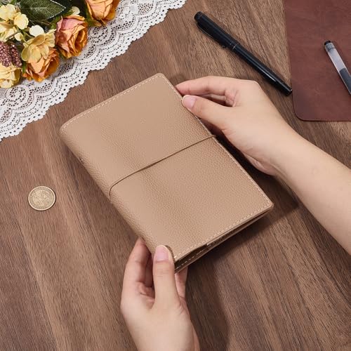 A6 120 Pages 6 Ring Soft Cover Diary Planner Binder Refillable PU Leather Travel Journal Notebook for Women Men Writing Binder Loose Leaf Cover Notepad Folder for Meeting Fill Paper(White) - color: Tan