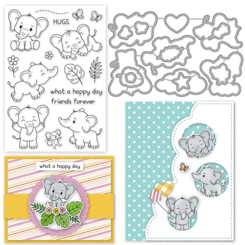 INFUNLY Cute Elephant Clear Stamps and Dies for Card Making DIY Metal Die Cuts Animal Silicone Stamp Christmas Thanksgiving Gifts for DIY Craft Scrapbooking Decor - color: Elephant Clear Stamps