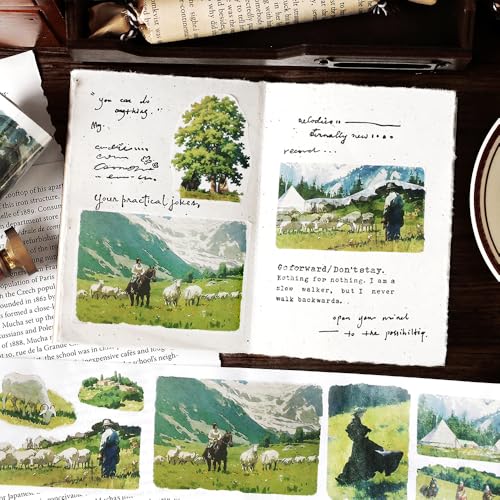 Alideco 6pcs Decorative Adhesive Tapes Fresh Literary Girl Botanical Flower Landscape PET Tape Great for Bullet Journal Supplies, Arts, Scrapbook, DIY Crafts, Planners (renshengshikuangye) - color: renshengshikuangye