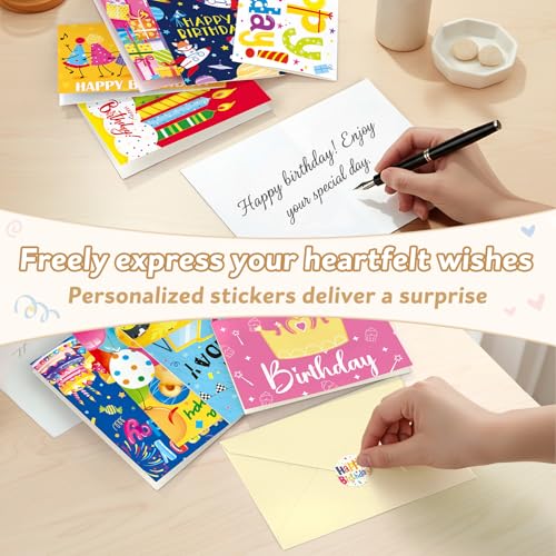 Happy Birthday Cards 48 Bulk Envelopes & Stickers 10x15cm for Kids Friends - color: Birthday 2