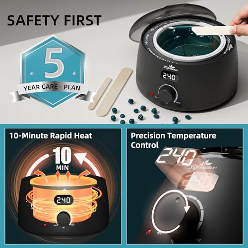 Lifestance Waxing Kit for Women & Men - L2 Digital Wax Pot Warmer - color: LCD (Black) Kit