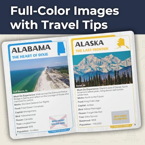 50 States Passport Book - With State Flag Stickers & Travel Tracker Map