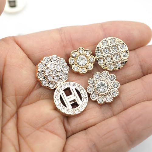 80PCS Plastic Embellishment Buttons with Rhinestones Set for Coat，Suits，Knitting Sweaters, Sewing Crafting, Replacement, Handmade Crafts stored in a Plastic Box（5 Styles Mixed）
