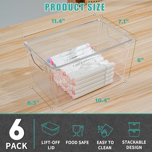 6 Pack Large Clear Storage Bins with Lids, Acrylic Arts and Craft Storage Containers, Stackable Clear Plastic Craft Storage Bins with Handles for Classroom Storage Organization,Kitchen, Fridge, Office - color: Large