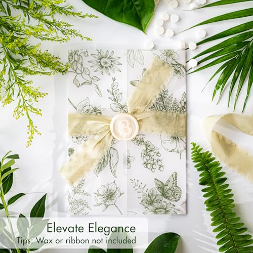 50 Pack Pre-Folded Vellum Jackets for 5x7 Invitations,AZAZA Elegant Translucent Invitation Sleeves,115GSM Vellum Jackets 5x7, Wedding Invitation Accessories, for Weddings Birthdays,Sage Green Toile - color: 50Pack--Sage Green Toile