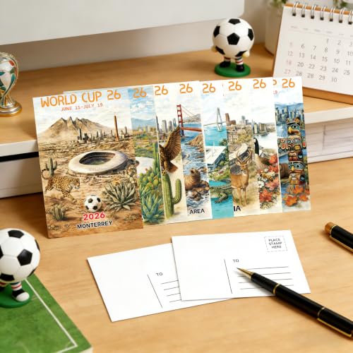World Cup 2026 Postcard Set (32 PCS) - City Landmark Illustrations - Vintage Water Resistant Soccer Postcards for World Cup Decorations, Collectible Mailing Cards